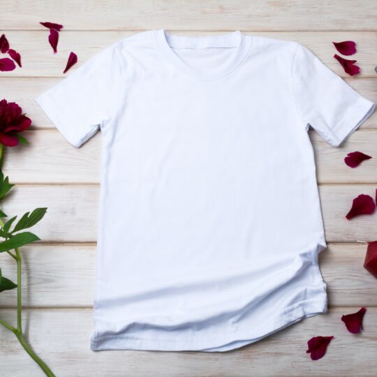 Placeit-Women T-shirt mockup with red peony