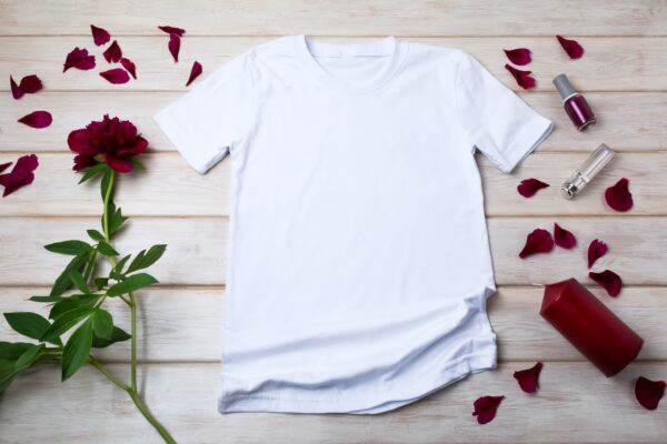 Placeit-Women T-shirt mockup with red peony