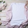 Women’s T-shirt mockup with flat shoes and peony