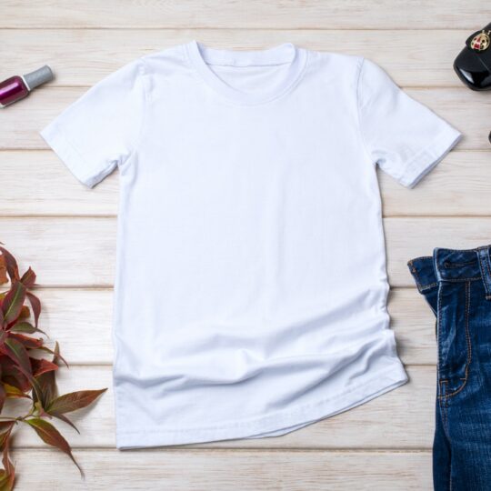 Womens white T-shirt mockup with red nail polish