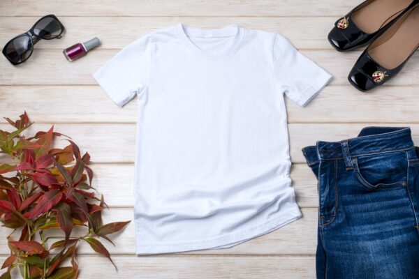 Womens white T-shirt mockup with red nail polish