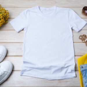 Womens white T-shirt mockup with yellow flowers