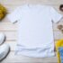 Womens white T-shirt mockup with yellow flowers
